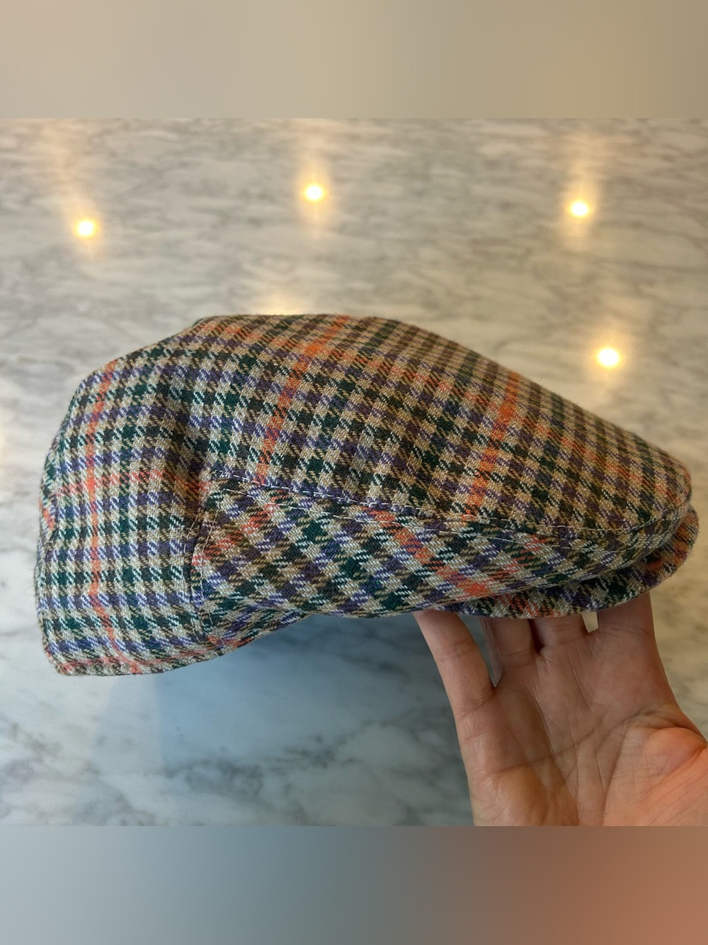 Diadem Multicolor Houndstooth Flat Newsboy Cap Men Size Large approx 23” around - Picture 2 of 9